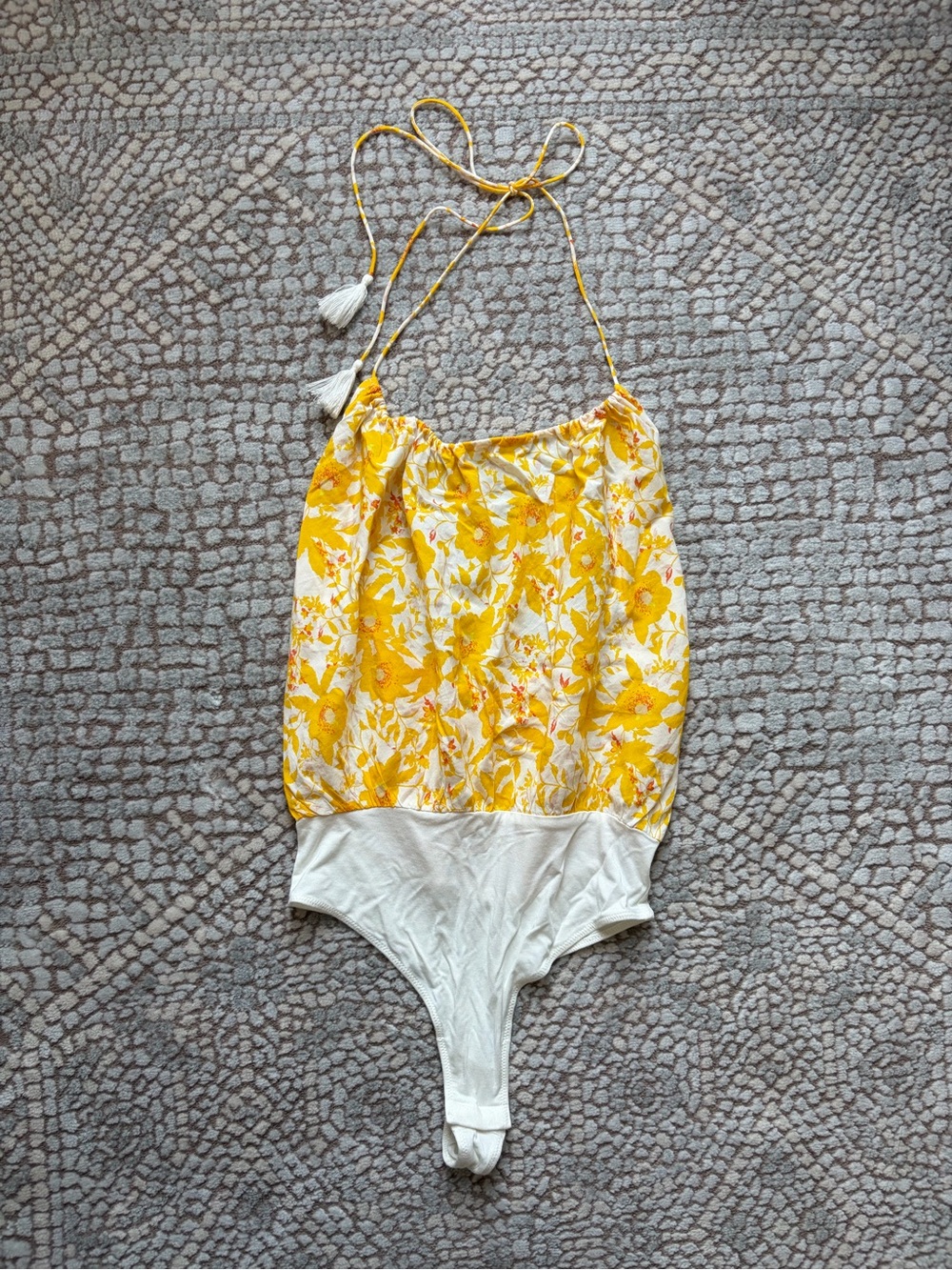 Free People Yellow Floral Bodysuit